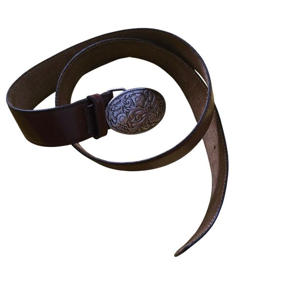 Kids Brown Leather Belt With Western Buckle Size L– Genuine Leather Cowboy Style - Picture 1 of 9